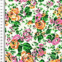 COUPON Posy | Bloemen roze/oranje/groen [52030-1] 115x110cm