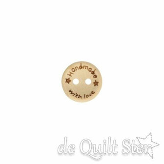 Houten knoop 20mm / 2-gaats &#039;Handmade With Love&#039;