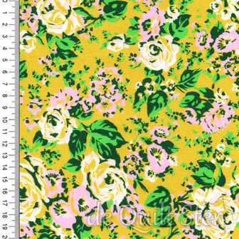 COUPON Posy | Bloemen mosterd/groen [52030-2] 66x110cm