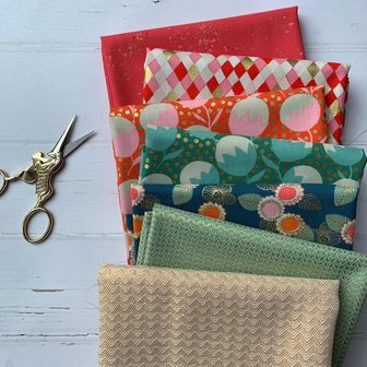 COUPON Purl | Embroidered Floral Teal Metallic [2036-14M] 135x110cm