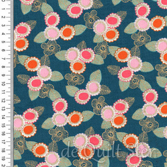 COUPON Purl | Embroidered Floral Teal Metallic [2036-14M] 135x110cm