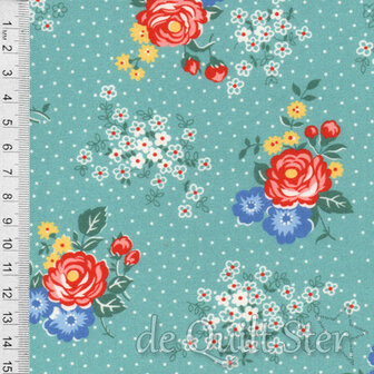 1930&#039;s Fabrics | Big Flowers teal [8756G]