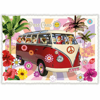 Edition Tausendsch&ouml;n | Ansichtkaart A6 | Flower Power Hippie Bus [PK1126]