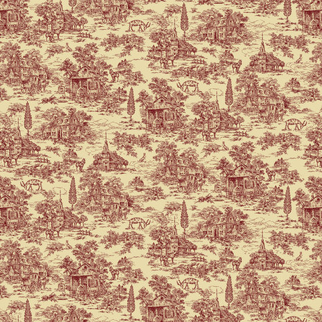 Kim Diehl | Dubbelbreed 274cm Farmhouse Toile Red/Cream [9685]