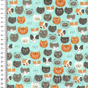Here Kitty Kitty | Cat Faces Aqua [20830-18]